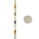 10k Yellow Gold 3.7g Light Ladies Multi Gemstone Link Bracelet 7.25"