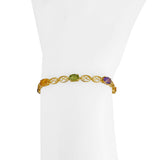 10k Yellow Gold 3.7g Light Ladies Multi Gemstone Link Bracelet 7.25"