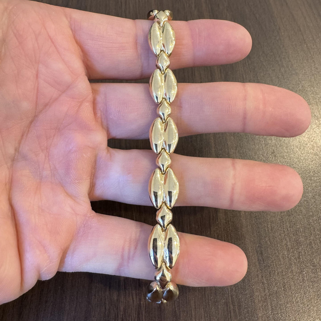 14k Yellow and White Gold 16.5g Polished Fancy Link Bracelet Italy 7.25"