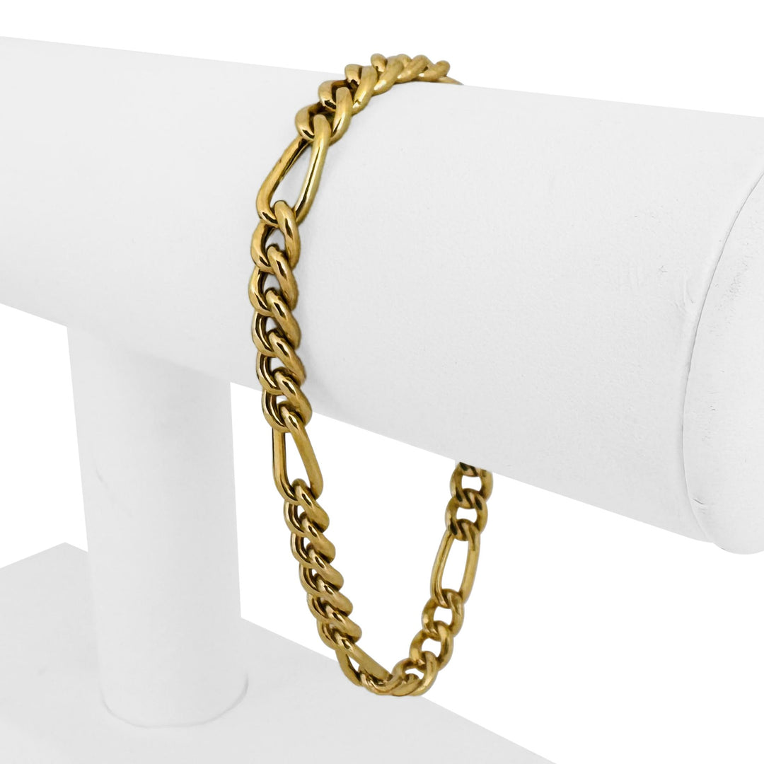 18k Yellow Gold 10.8g Hollow Thick 6mm Figaro Link Bracelet Italy 7.75"