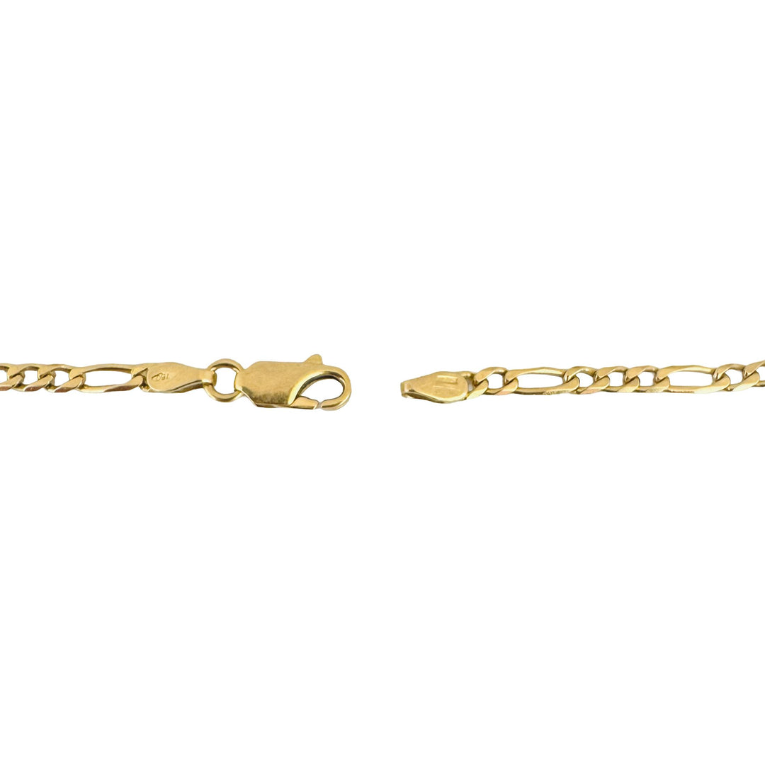 18k Yellow Gold 4.3g Hollow Thin 2.8mm Figaro Link Bracelet Italy 7.5"