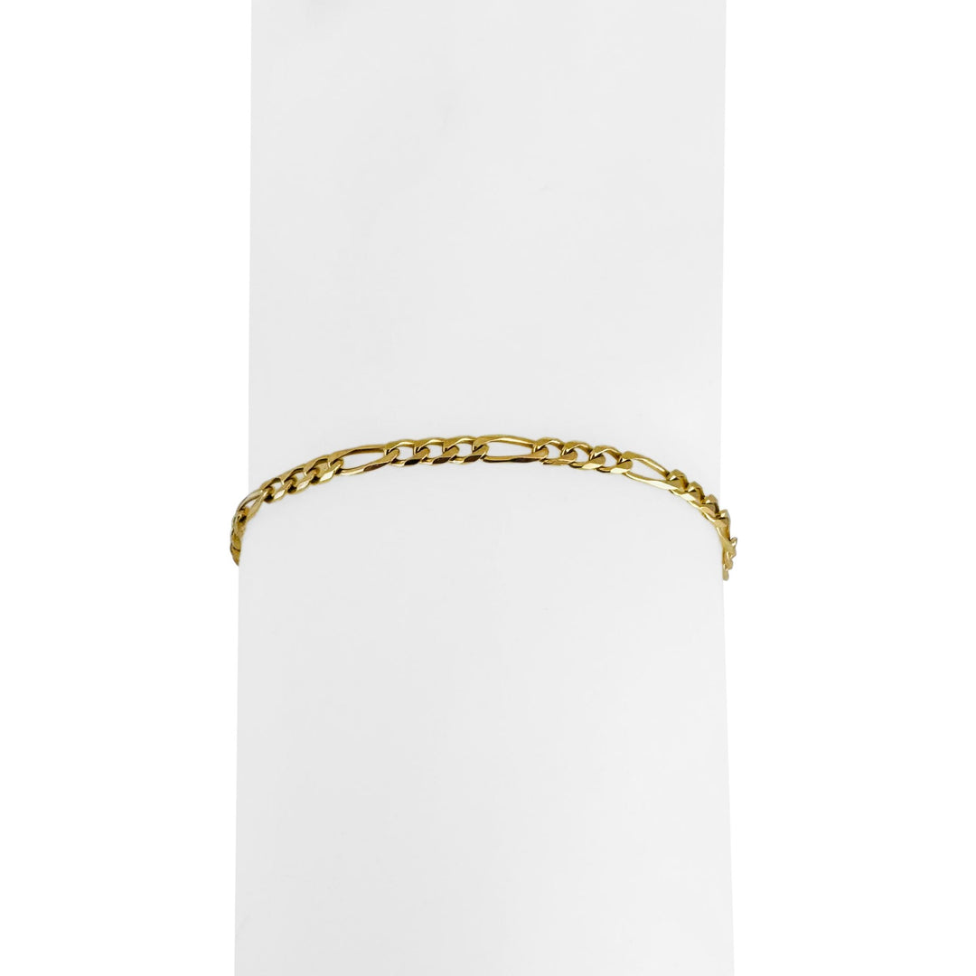 18k Yellow Gold 4.3g Hollow Thin 2.8mm Figaro Link Bracelet Italy 7.5"