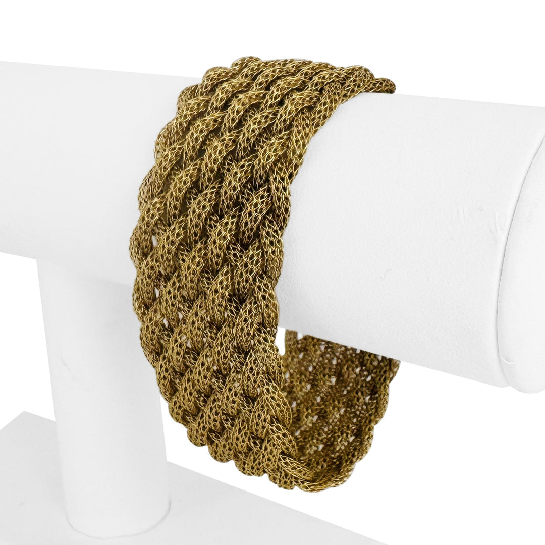 14k Yellow Gold 35g Heavy Vintage Soft Braided Mesh Link Bracelet Italy 7.25"