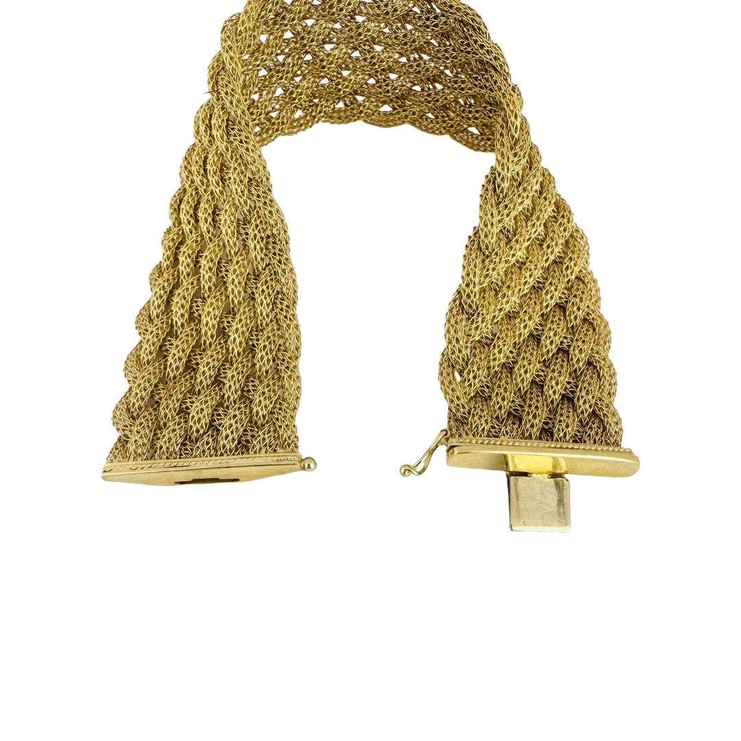 14k Yellow Gold 35g Heavy Vintage Soft Braided Mesh Link Bracelet Italy 7.25"