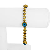 14k Yellow Gold 11.8g Glass Cabochon Evil Eye and Rolo Link Station Bracelet 8"