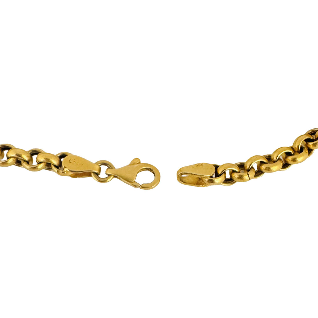 14k Yellow Gold 11.8g Glass Cabochon Evil Eye and Rolo Link Station Bracelet 8"