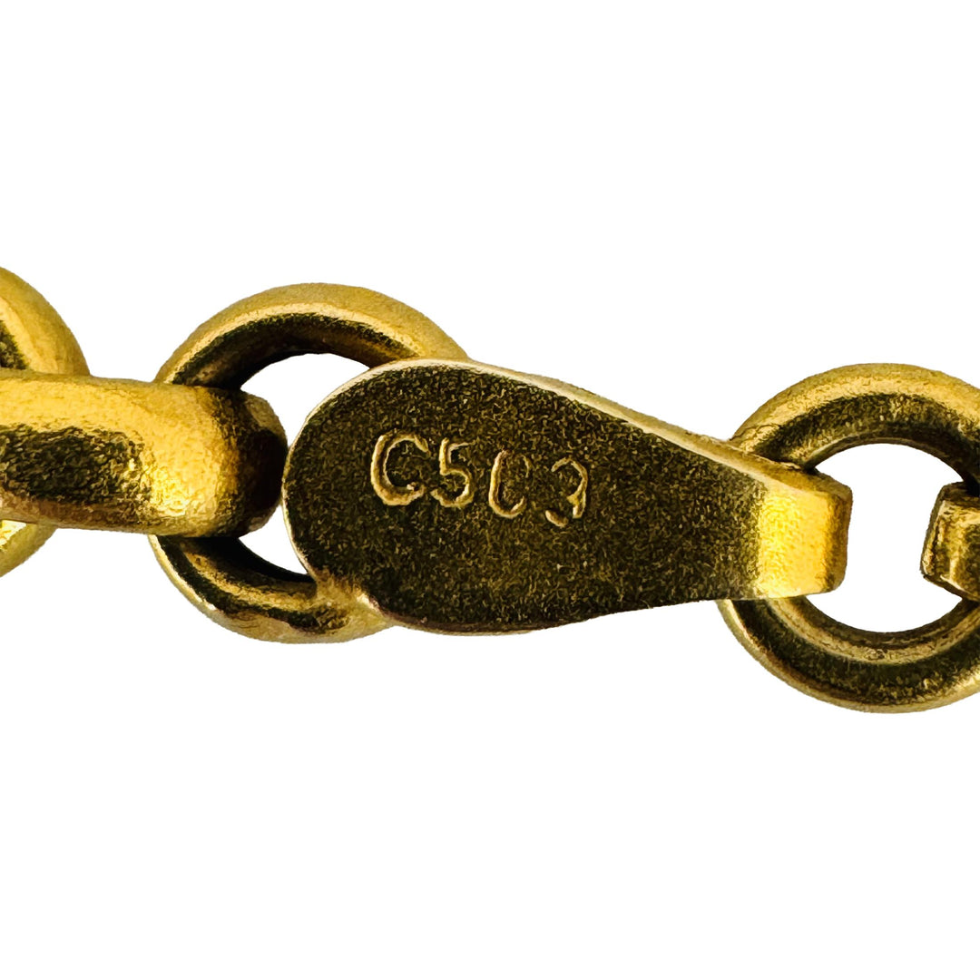 14k Yellow Gold 11.8g Glass Cabochon Evil Eye and Rolo Link Station Bracelet 8"