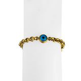 14k Yellow Gold 11.8g Glass Cabochon Evil Eye and Rolo Link Station Bracelet 8"