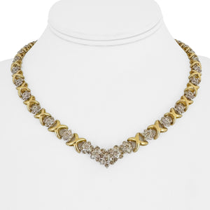 14k Yellow Gold and 12cttw Diamond Vintage X Link Drop Necklace 16"