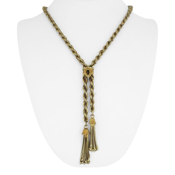 14k Yellow Gold 36.5g Ladies Vintage Lariat Tassel Rope Necklace 23