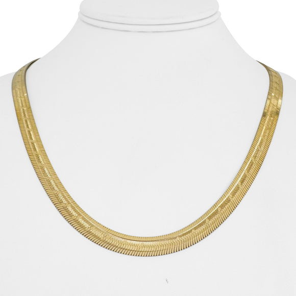 14k Yellow Gold 26g Solid Etched Pattern 7mm Herringbone Link Necklace 20