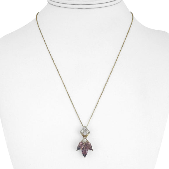 14k Yellow Gold Purple Sapphire and Diamond Ladies Pendant Necklace 18