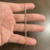 18k Yellow Gold 4.3g Hollow Thin 2.8mm Figaro Link Bracelet Italy 7.5"
