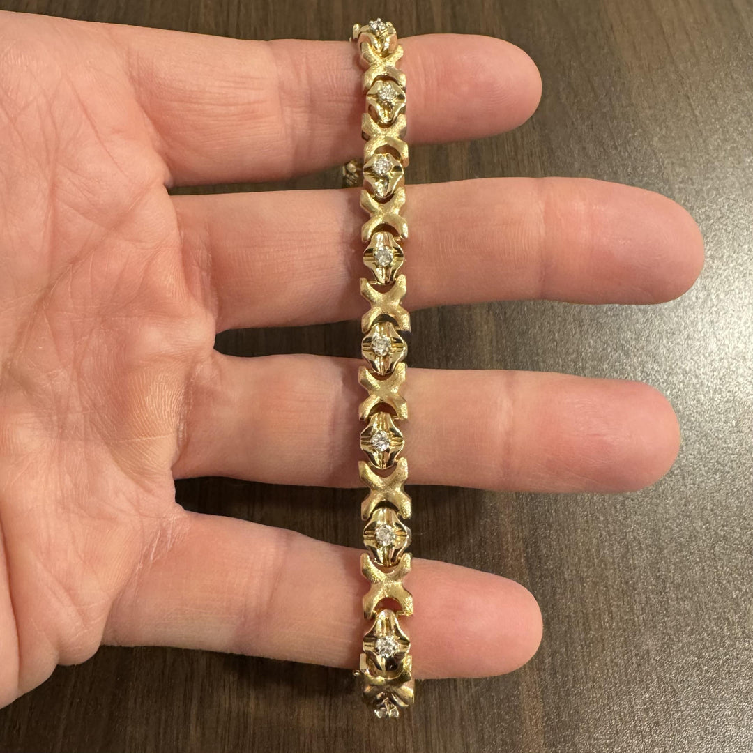 14k Yellow Gold 31g Solid Heavy Ladies Diamond Fancy X Link Bracelet 7.5"