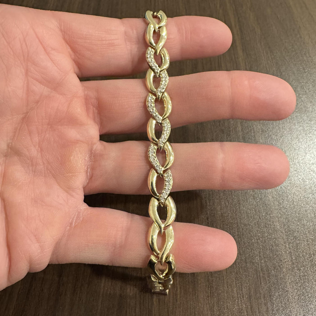 14k Yellow Gold 23.7g Solid Ladies 1cttw Diamond Fancy Link Bracelet 7"