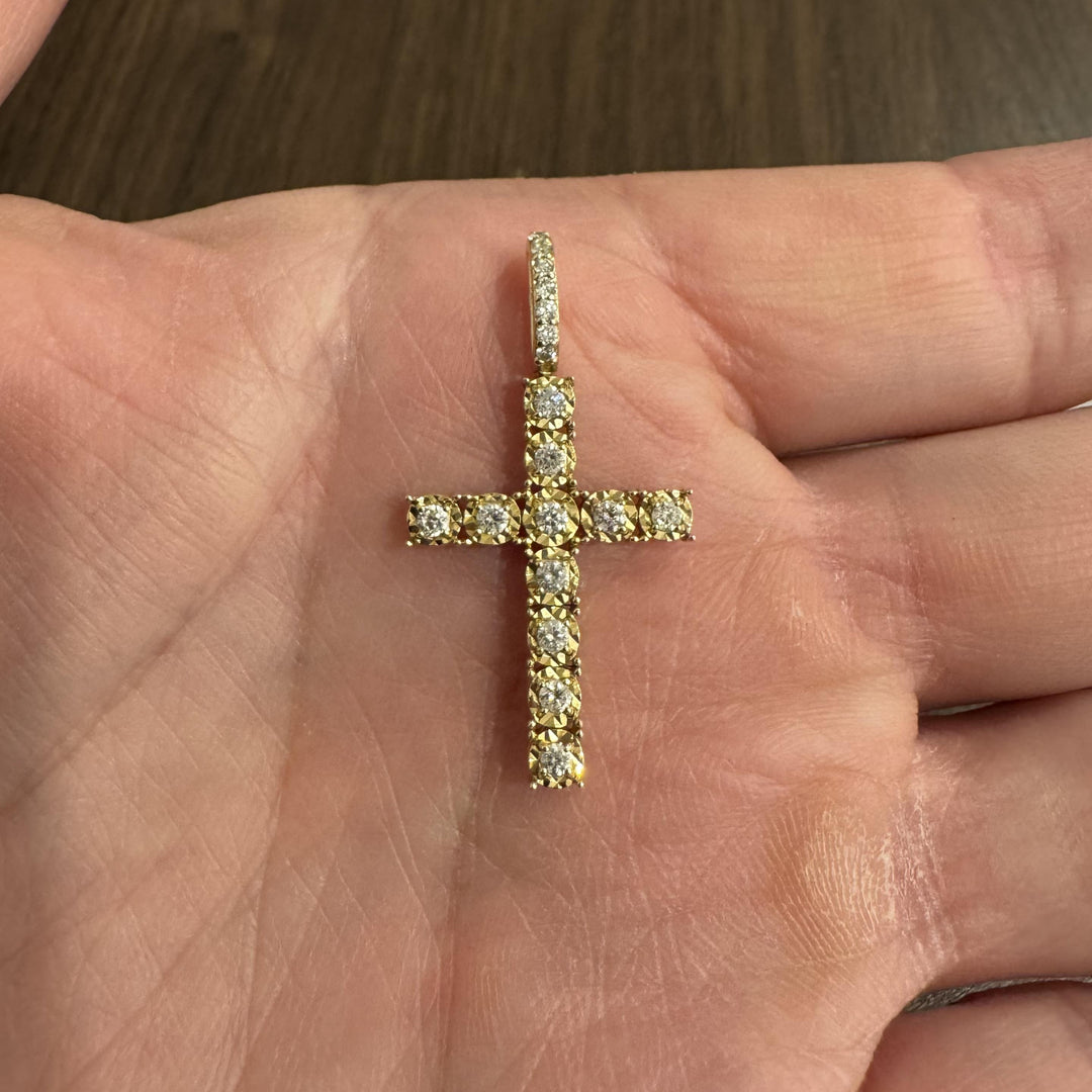 14k Yellow Gold and 0.50cttw Diamond Vintage Cross Pendant 1.5"