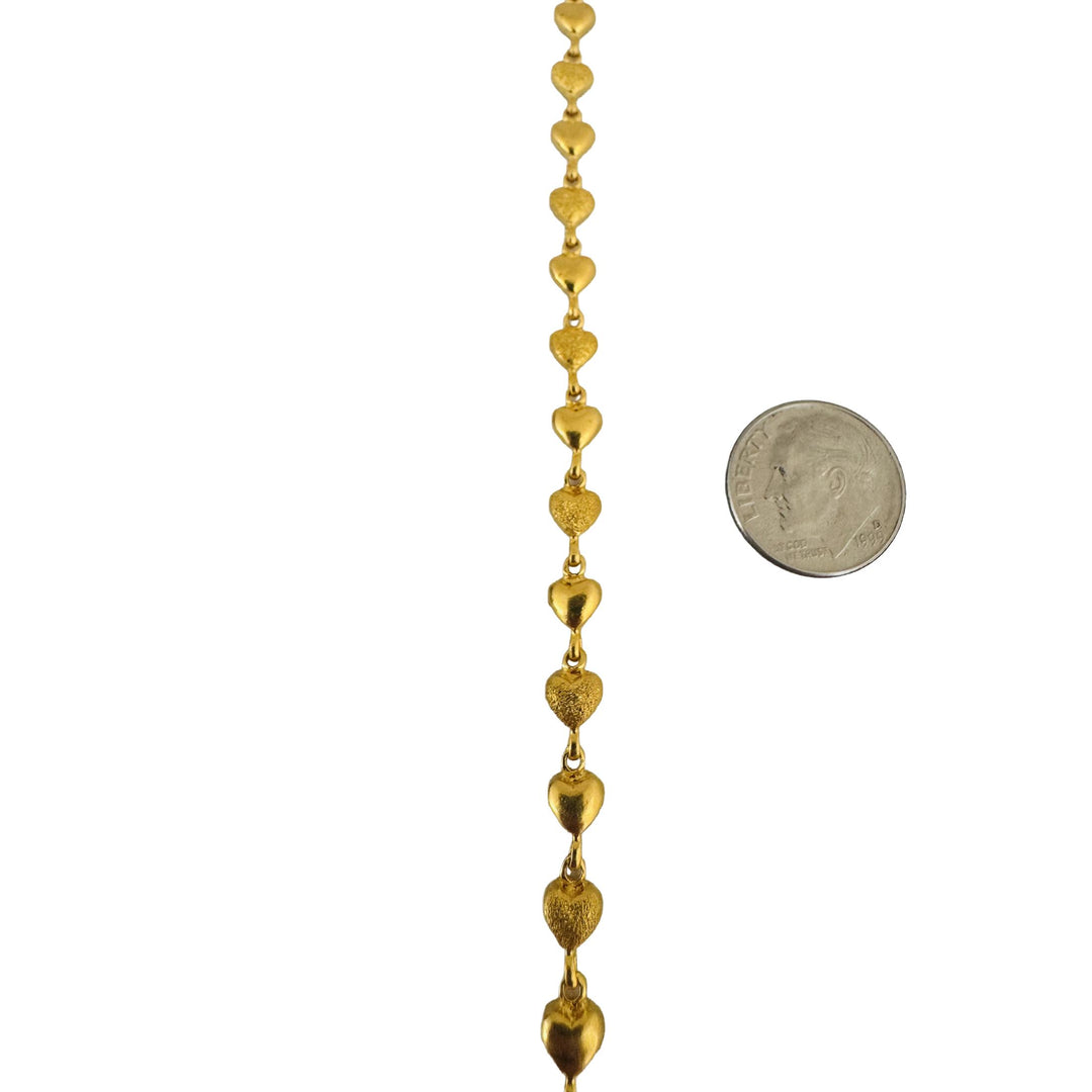 24k Pure Yellow Gold 10g Solid Ladies 5mm Fancy Heart Link Bracelet 6.75"