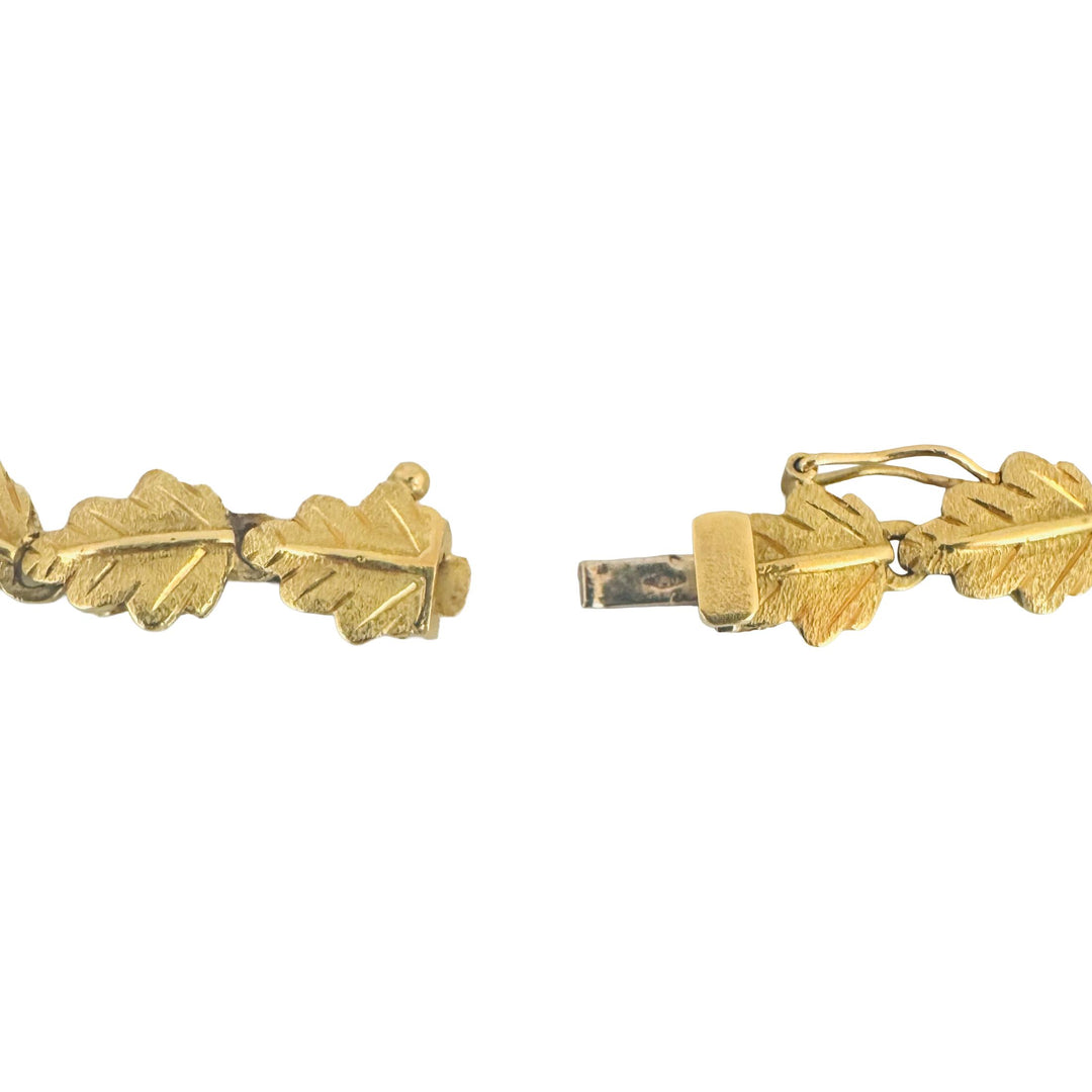 18k Yellow Gold 17g Solid Vintage Oak Leaf Panel Link Bracelet Italy 7.25"