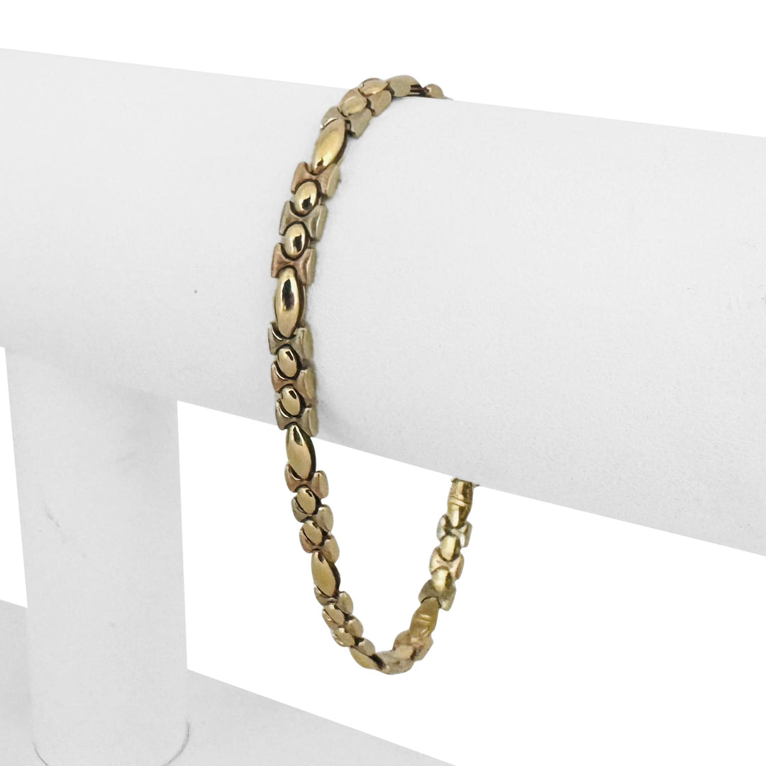 18k Yellow White and Rose Gold 11.6g Ladies Fancy Link Bracelet Italy 7.25"