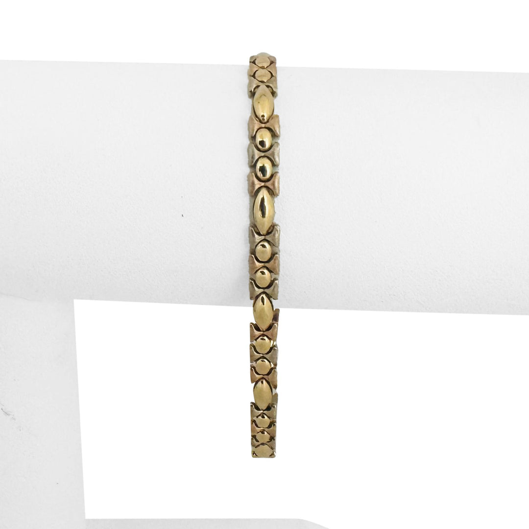 18k Yellow White and Rose Gold 11.6g Ladies Fancy Link Bracelet Italy 7.25"