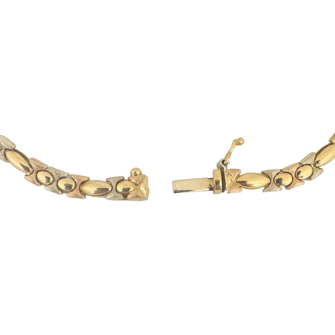 18k Yellow White and Rose Gold 11.6g Ladies Fancy Link Bracelet Italy 7.25"