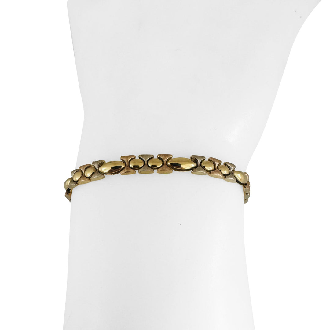 18k Yellow White and Rose Gold 11.6g Ladies Fancy Link Bracelet Italy 7.25"