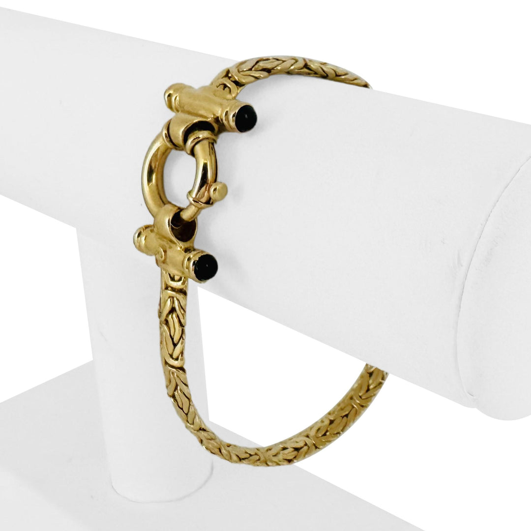 14k Yellow Gold 14.7g Thick Byzantine Link Cabochon Onyx Bracelet  7.75"