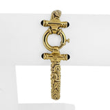 14k Yellow Gold 14.7g Thick Byzantine Link Cabochon Onyx Bracelet  7.75"