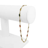 14k Yellow Gold and Multi Colored Glass Stones Ladies Link Anklet Italy 9"