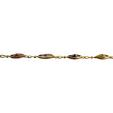 14k Yellow Gold and Multi Colored Glass Stones Ladies Link Anklet Italy 9"