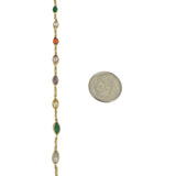 14k Yellow Gold and Multi Colored Glass Stones Ladies Link Anklet Italy 9"