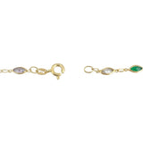 14k Yellow Gold and Multi Colored Glass Stones Ladies Link Anklet Italy 9"