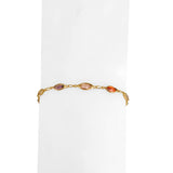 14k Yellow Gold and Multi Colored Glass Stones Ladies Link Anklet Italy 9"