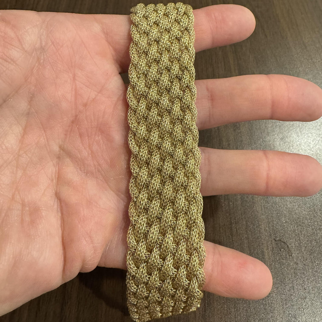 14k Yellow Gold 35g Heavy Vintage Soft Braided Mesh Link Bracelet Italy 7.25"