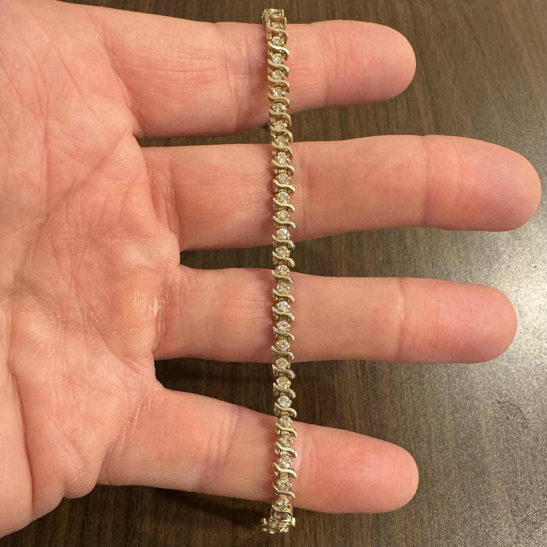 14k Yellow Gold and 2cttw Diamond Vintage S Link Tennis Bracelet 7.25"