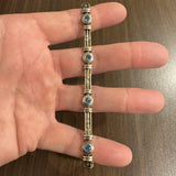 14k Yellow and White Gold Topaz and Diamond Vintage Solid 18.6g Link Bracelet 8"