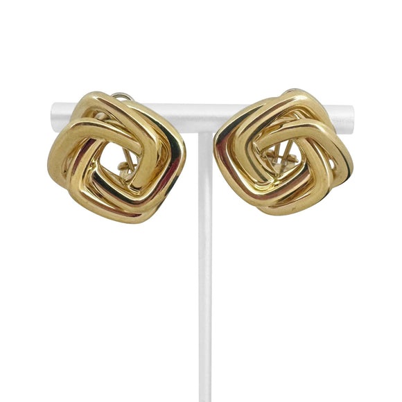 14k Yellow Gold 16.7g Heavy Polished Interlocking Square Earrings Italy 1.1