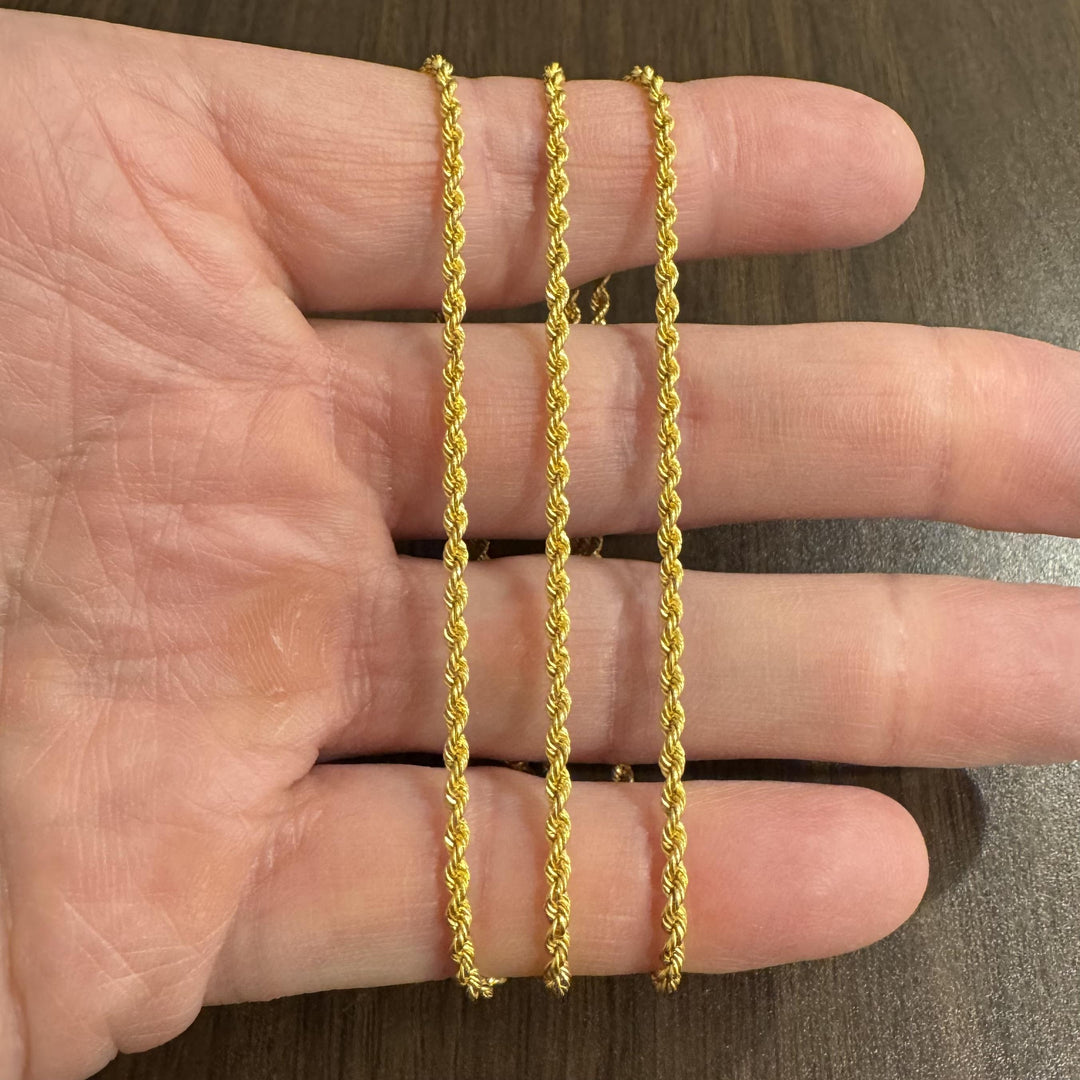 21k Yellow Gold 5.5g Hollow Light 2.2mm Rope Chain Necklace 24"