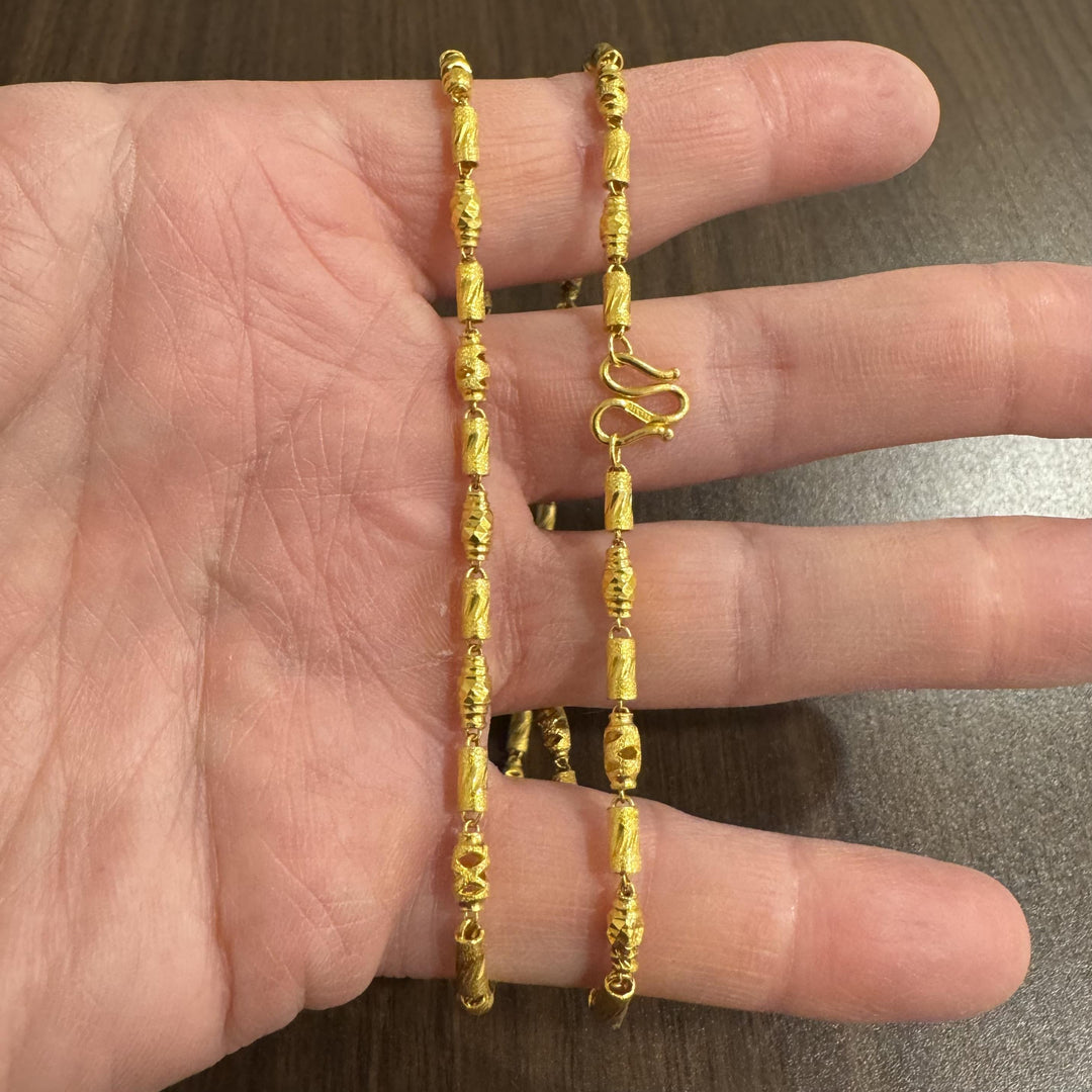 24k Pure Yellow Gold 15.3g Diamond Cut 3.5mm Open Cylinder Link Necklace 20"