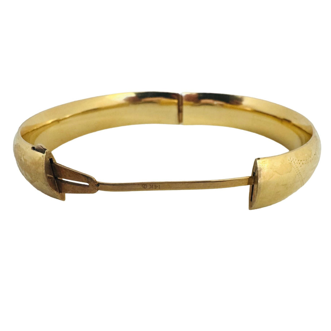 14k Yellow Gold 21.2g Vintage Wide 13mm Etched Bangle Bracelet 7.75"