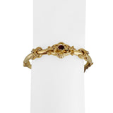 14k Yellow Gold Red Garnet Diamond 18.2g Vintage Bangle Bracelet 6.75"