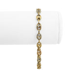 18k Tri Tone Gold 7.2g Ladies Puffy Mariner Link Bracelet Italy 7.5"