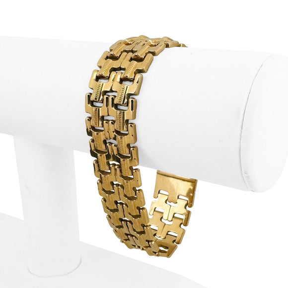18k Yellow Gold 26g Ladies Vintage Wide 18mm Fancy Link Bracelet Italy 7.5