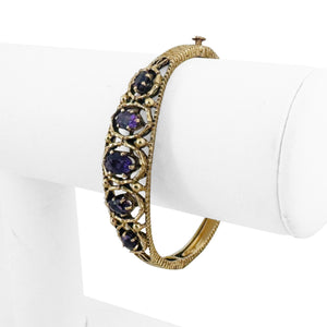 14k Yellow Gold 17.5g Solid Vintage Amethyst Bangle Bracelet 6.5"