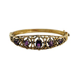 14k Yellow Gold 17.5g Solid Vintage Amethyst Bangle Bracelet 6.5"