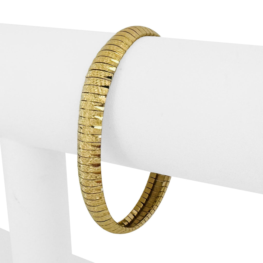 14k Yellow Gold 16g Solid Textured Diamond Cut Omega Link Bracelet Italy 7"