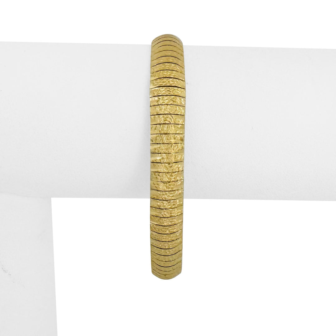 14k Yellow Gold 16g Solid Textured Diamond Cut Omega Link Bracelet Italy 7"