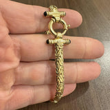 14k Yellow Gold 14.7g Thick Byzantine Link Cabochon Onyx Bracelet  7.75"