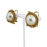 14k Yellow Gold Mabe Pearl and Diamond Vintage Clip On Earrings