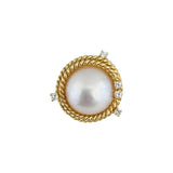14k Yellow Gold Mabe Pearl and Diamond Vintage Clip On Earrings
